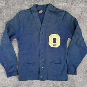 Men's Vintage 50's All Wool Navy Blue Varsity Basketball Lettermans Sweater Sz S